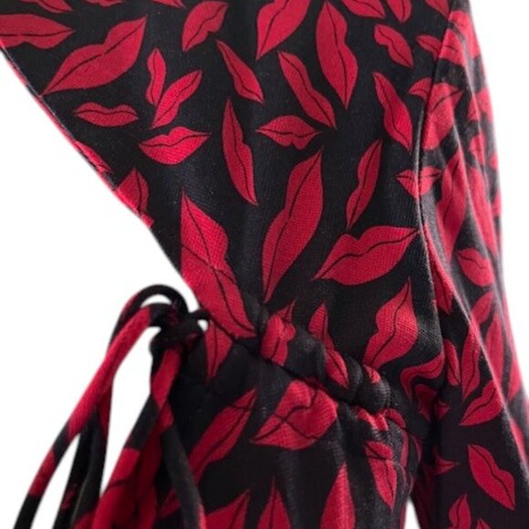 Diane von Furstenberg DVF Iconic Kiss Gildred Black Red Lip Wrap Silk Dress Sz 8 - Picture 5 of 16